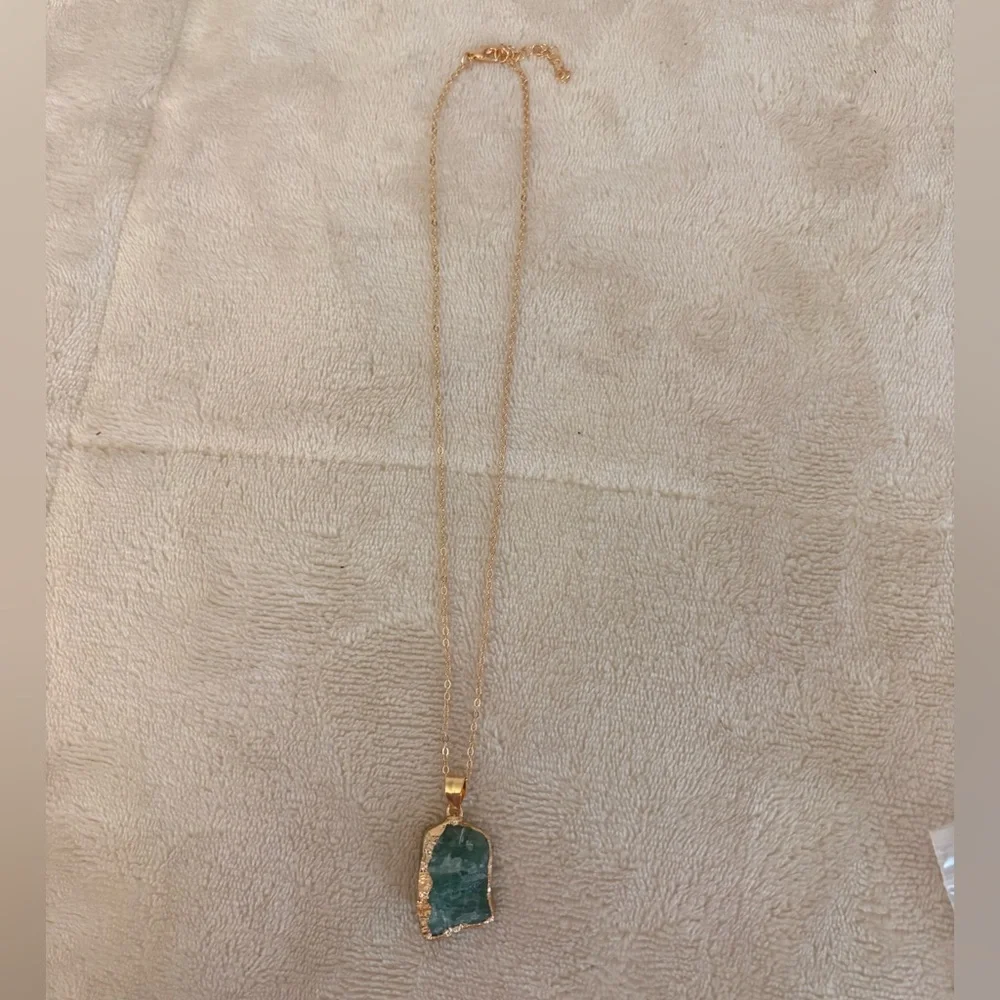 Green Aventurine Stone Necklace Stainless Steel Chain | Adjustable 16–18” | - Picture 3 of 3